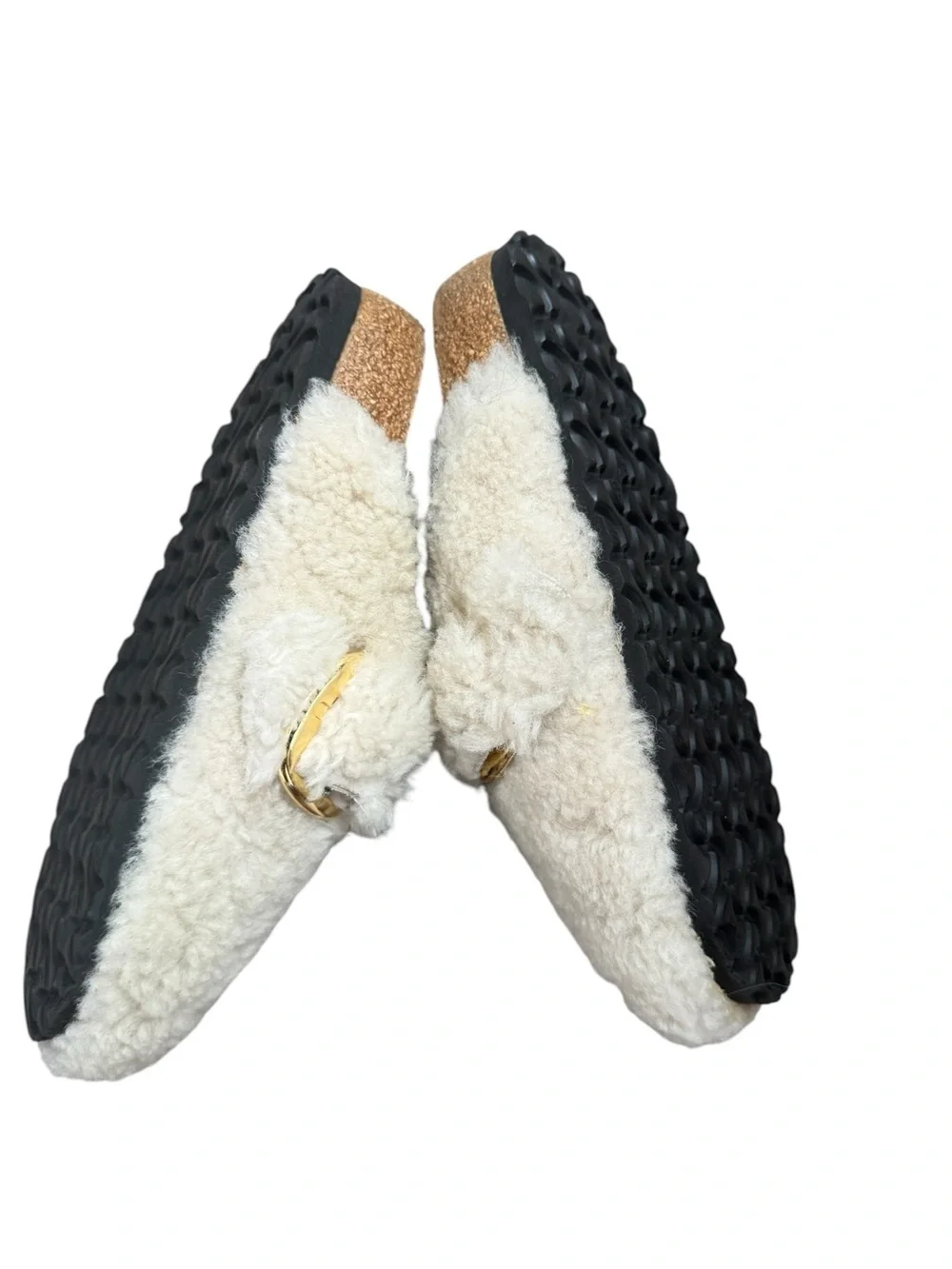 Birkenstock Boston Big Cream Shearling Clog Mule with Gold Buckle